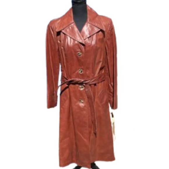UNWORN Retro Vintage Leather Coat NWT Size M Fall Office Daily Wear Boho - Picture 2 of 13